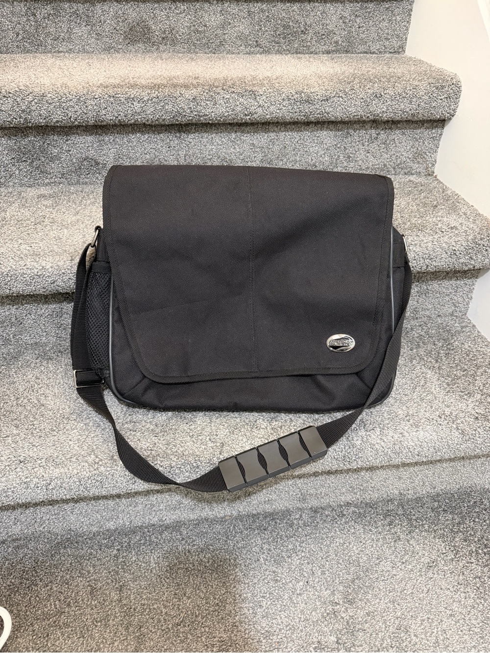 Vintage 2002 American Tourister Black messenger bag.